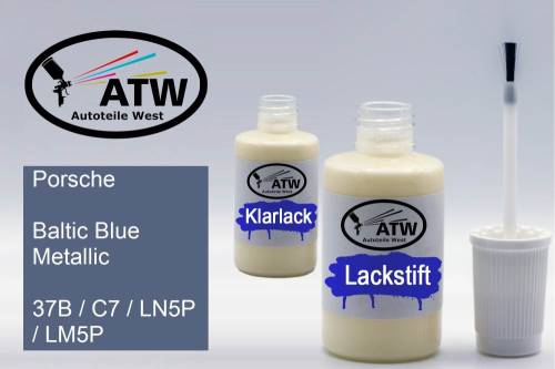 Porsche, Baltic Blue Metallic, 37B / C7 / LN5P / LM5P: 20ml Lackstift + 20ml Klarlack - Set, von ATW Autoteile West.
